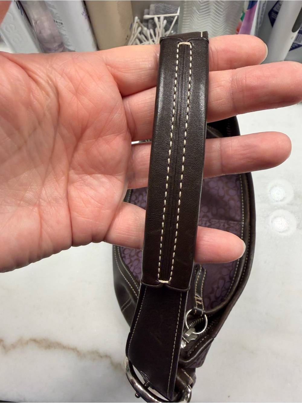 Coach Purple Jacquard and Chocolate Leather Shoulder Bag - Picture 9 of 12